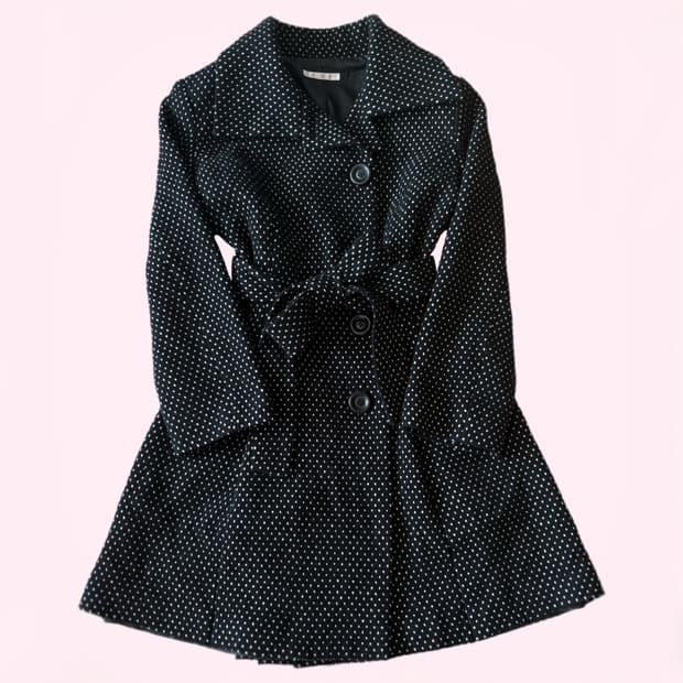 일본 도트패턴 블랙 앤 화이트 핀터레스트 카라 코트 