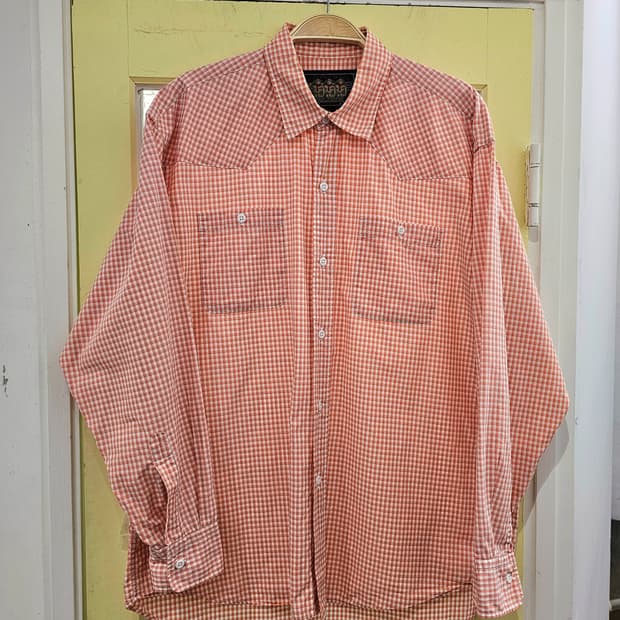 90's Ralph Lauren Chaps 보이스카웃라벨 오렌지 체크셔츠