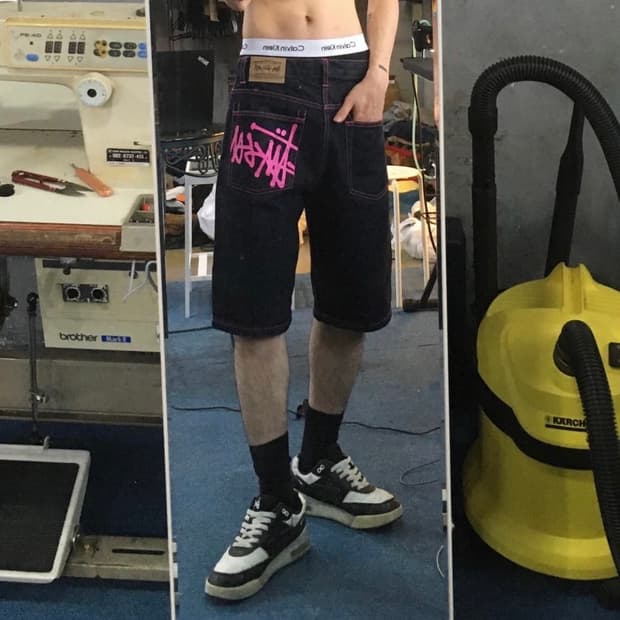 [30 size] stussy 스투시 데님 반바지 pink 로고