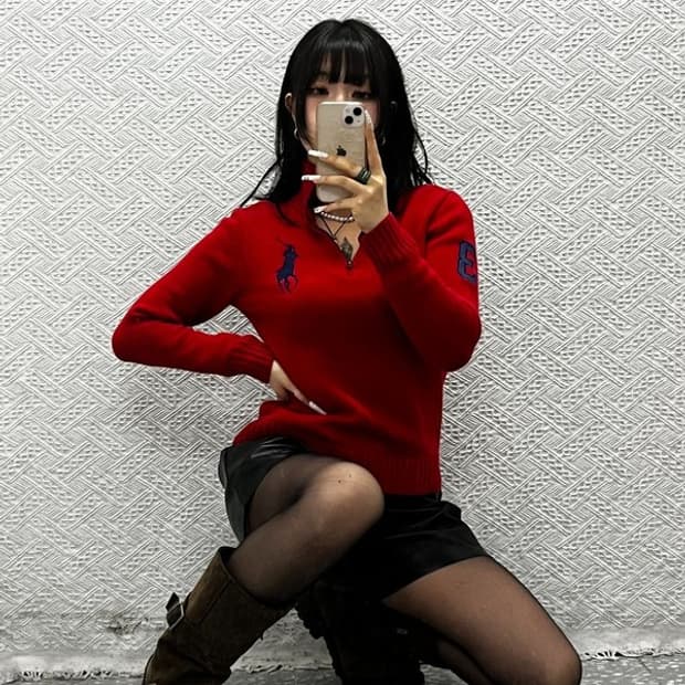 폴로 랄프로렌 빈티지 레트로 하이틴 반집업 니트 M C10876