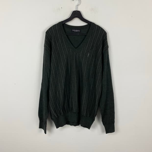 입생로랑 YSL 스트라이프 브이넥 울 니트 XL