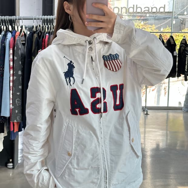 폴로 랄프로렌 USA 빅포니 코튼나일론 컴뱃자켓 화이트