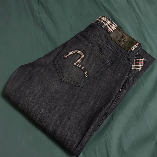 에비수 빈티지 체크 포켓 청바지 데님 로우라이즈