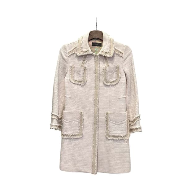 시스템 트위드 롱 자켓 스냅버튼 4포켓 프린지 디테일 아이보리