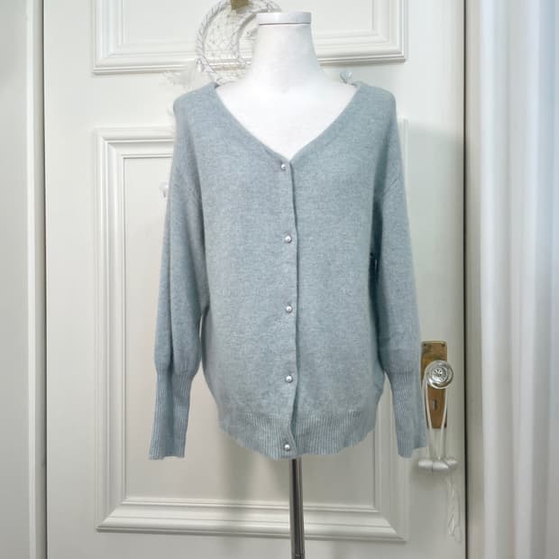 mint melange pearl button basic cardigan