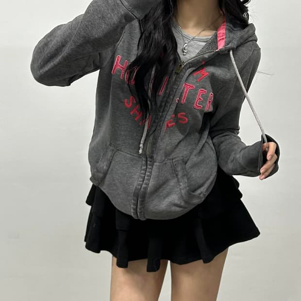 홀리스터 y2k 그레이 핑크 스웻 후드집업 희귀져지(M)