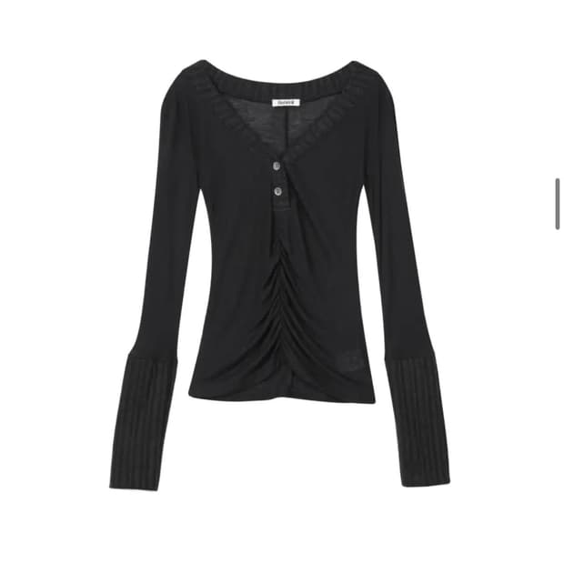 비데블BEDEVIL 시보리 배색 니트 티 블랙