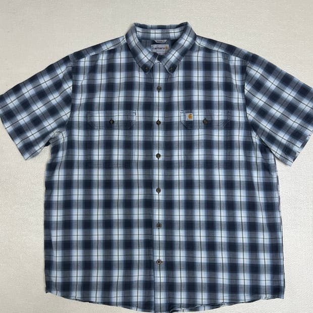 00s Carhartt Original Fit 칼하트 블루 체크 반팔 워