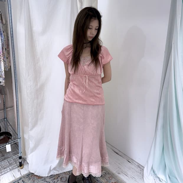 러블리 핑크 반팔 탑
