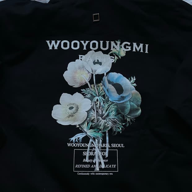 우영미 블랙 플라워 후드티 48사이즈 새상품 택포