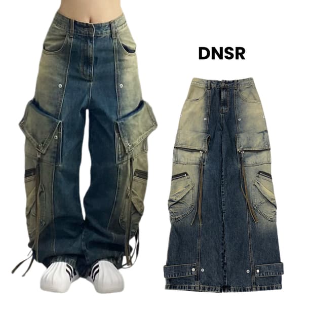 DNSR 투페이스 멀티포켓 데님 워싱 카고팬츠