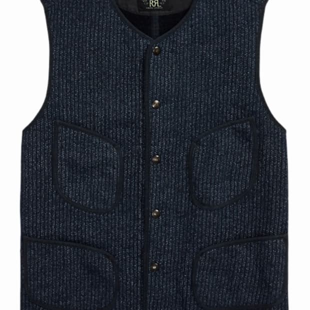 RRL 더블알엘 프린티드 인디고 플리스 베스트 네이비 멀티 L