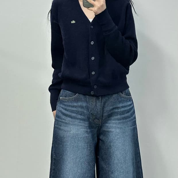 라코스테 자수로고 네이비 니트 가디건