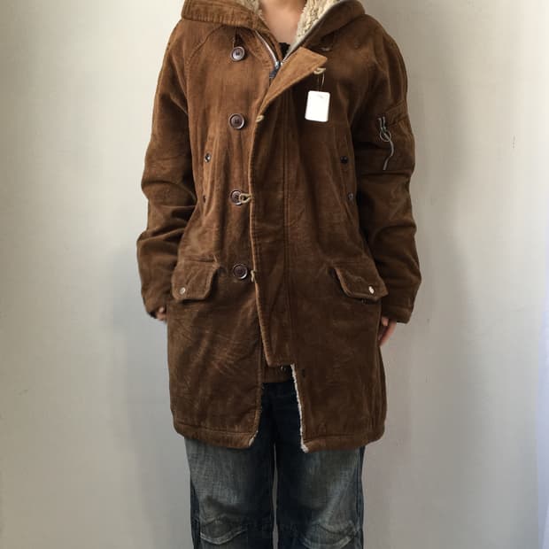 Fake fur hood corduroy jacket