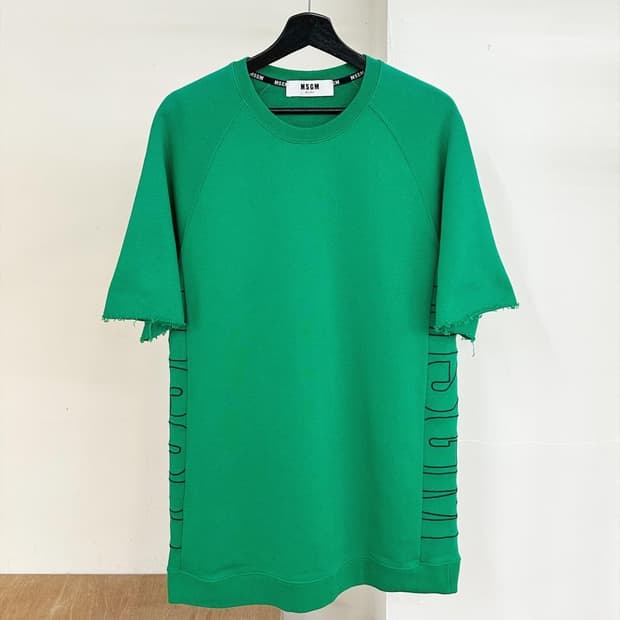 MSGM 그린 사이드 로고 쭈리 반팔 티셔츠 