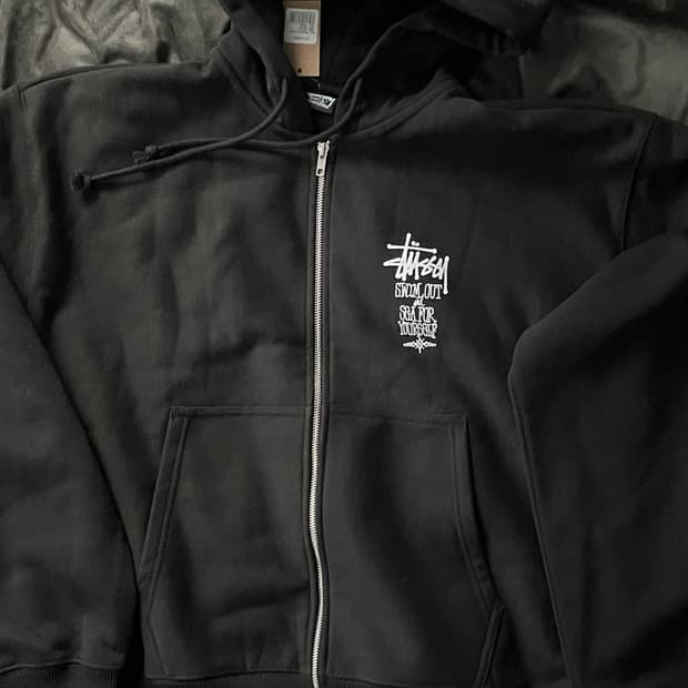 스투시 블랙 스윔아웃 후드집업 새상품 택포함 L