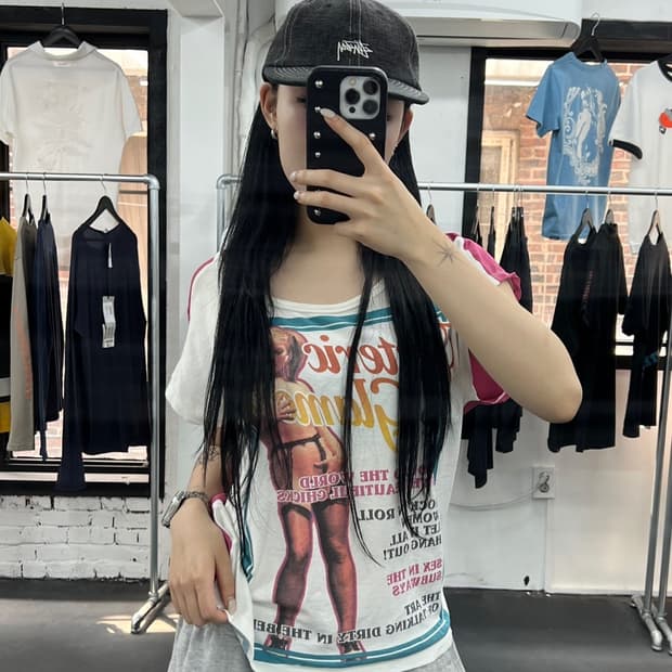 히스테릭 글래머 핑크 시스루 티셔츠