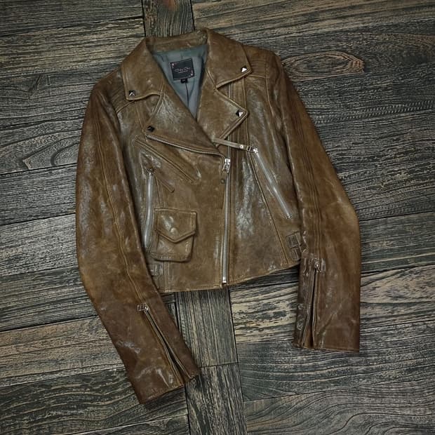 [빈티지] 리얼 램스킨 양가죽 사선 라이더 가죽 자켓 브라운 M17441