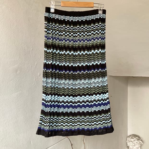 울 케이블 레이어드 니트 미디 스커트