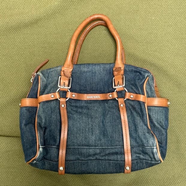빈티지 디젤 가죽 데님 도트백