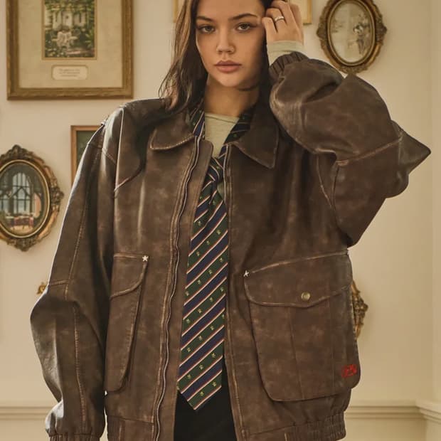 비터셀즈 스타 레더 자켓(워시드)(오버핏)-브라운