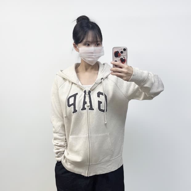 갭 GAP 도트 로고 후드집업 멜란지그레이