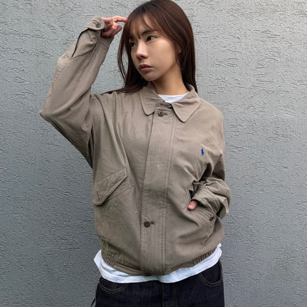 90s POLO beige suede bluson jacket