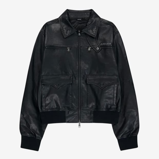 아캄 Western Collar Leather Jacket (Black)