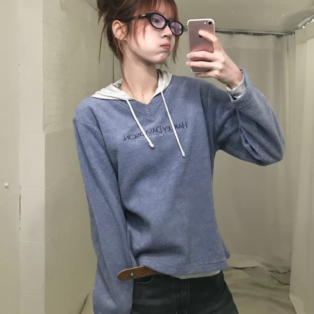 (상의 세트) 할리데이비슨 테리 맨투맨 + 그레이 후드집업