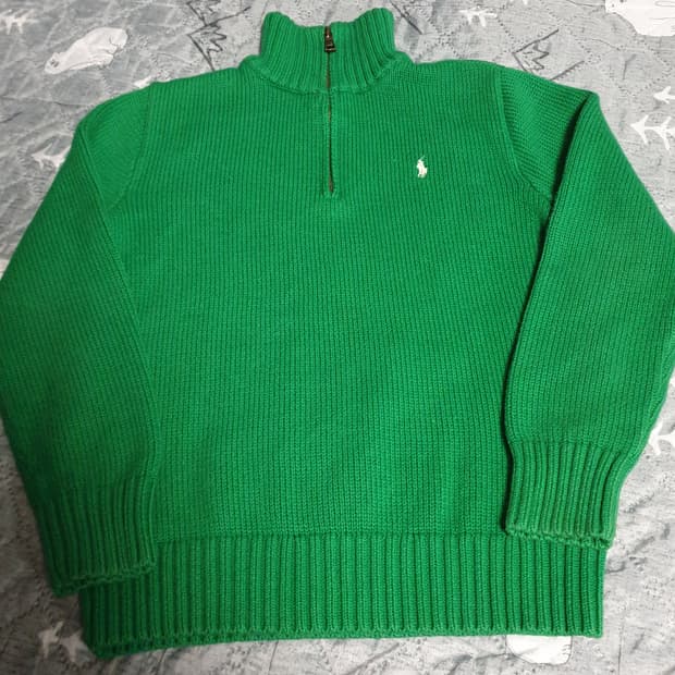 폴로랄프로렌 키즈 빈티지 반짚업 니트 그린 M(10~12)