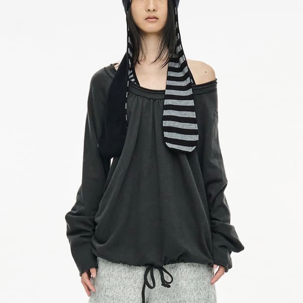 Cerric Round Hem String Top 챠콜 세릭 스트링탑