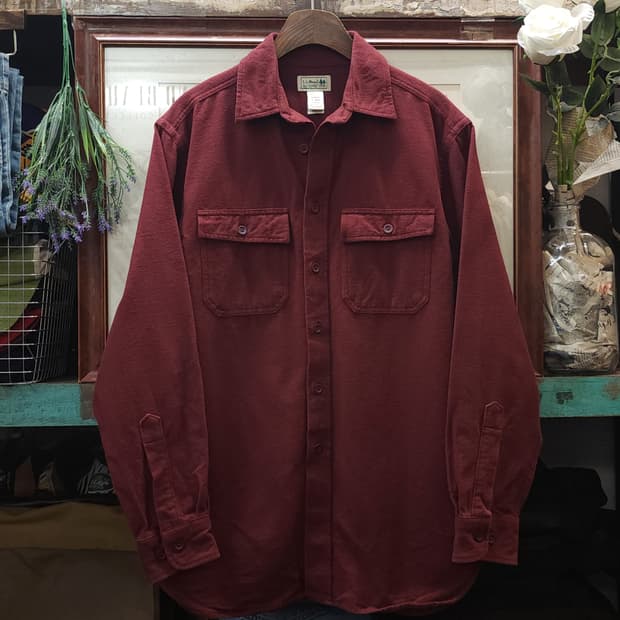 90s 엘엘빈 워크셔츠 헤비코튼 투포켓 샤모아 셔츠 레드 브라운 S