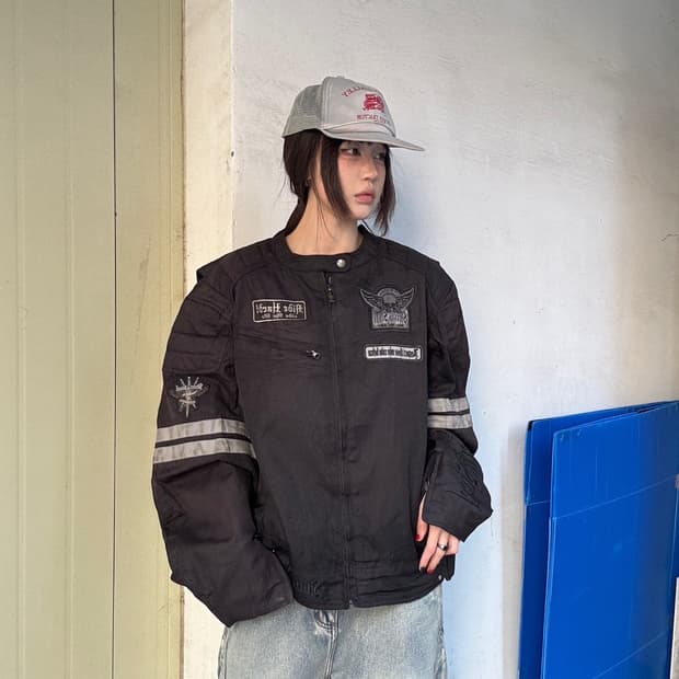 90s 올드스쿨 스컬 레이싱 바이커 자켓