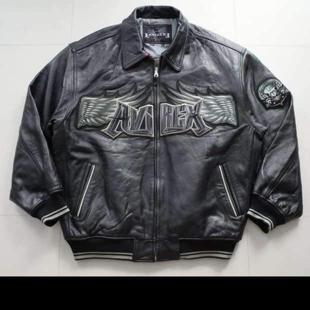 00S 아비렉스 Avirex USA 스컬 윙 로고 레더 바시티 자켓