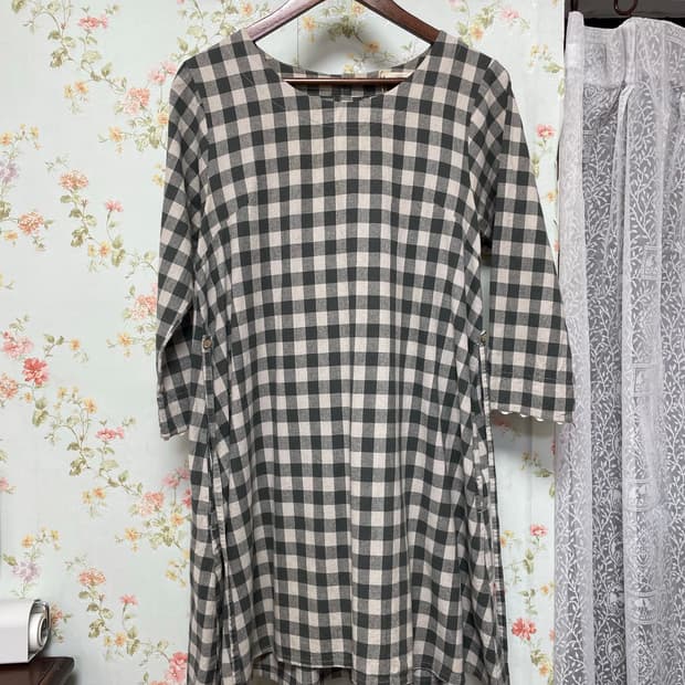 체크패턴 칠부 원피스
