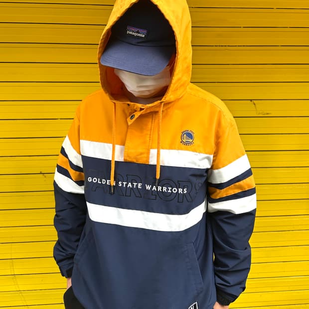 NBA 골든스테이트 워리어스 팀컬러 블록 후드 아노락 바람막이 M