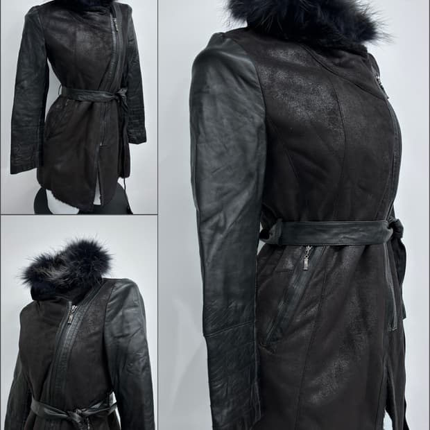 사선 시어링 퍼 코팅 자켓