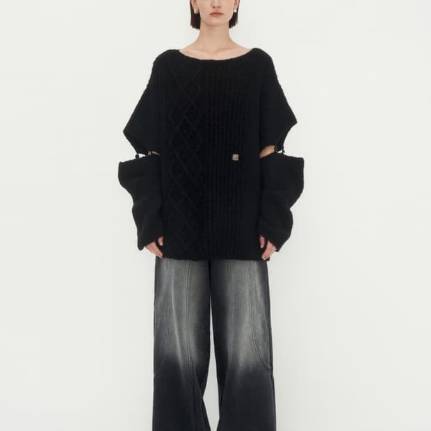 트리밍버드 보트넥 니트 블랙