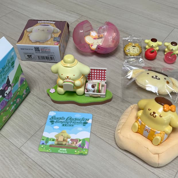 (8종 일괄)산리오 폼폼푸린 피규어 가챠 키링 인형 캡슐토이