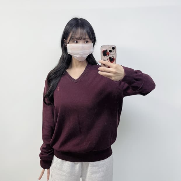 폴로 랄프로렌 포니 로고 피마코튼 브이넥 니트 버건디