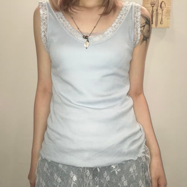 jpn vintage paleblue lace sleeveless