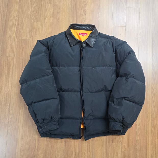 (XL) 슈프림 레더 칼라 퍼피 푸퍼 패딩 자켓 블랙