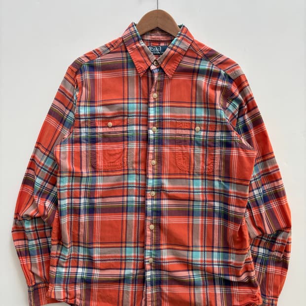 Polo 폴로 랄프로렌 오렌지 컬러 체크 패턴 투포켓 셔츠