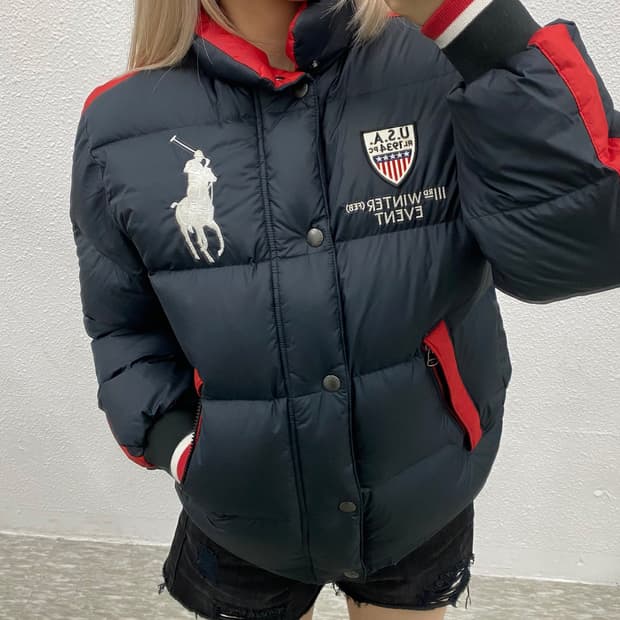 폴로 랄프로렌 빅포니 usa 레드배색 블랙 패딩 S