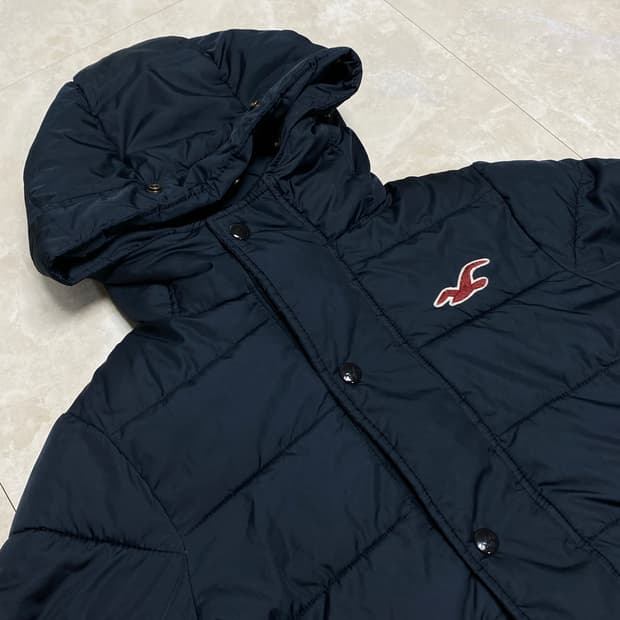 홀리스터 플란넬 배색 후디드 패딩 네이비 M