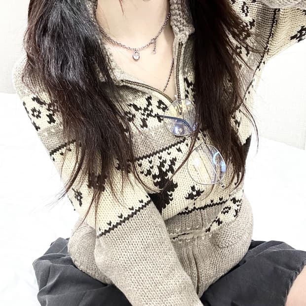 빈티지 노르딕 울 니트집업