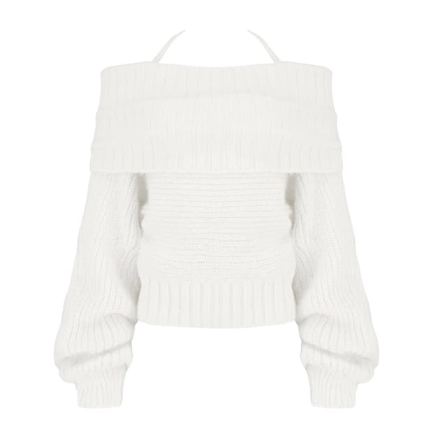 Palette off-shoulder ribbon knit, White