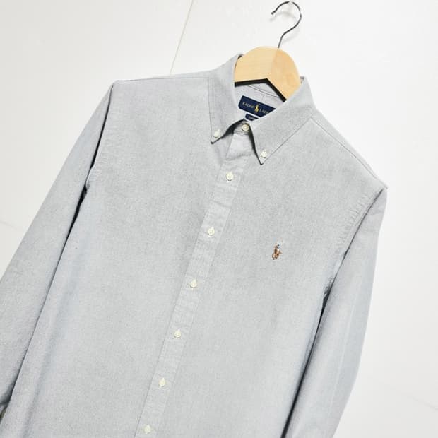 남성 QR인증 폴로 POLO 옥스퍼드 긴팔 남방 셔츠 그레이 회색 단색