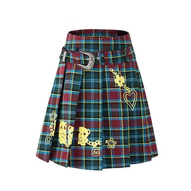 CLOVER GARDEN Check Buckle Pleats Skirt