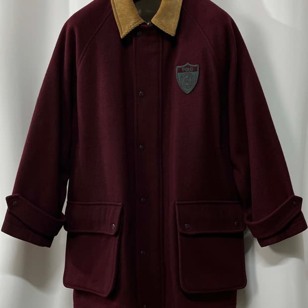90's 폴로 랄프로렌 버건디 스크래블 쉴드 울 헌팅 카코트 자켓